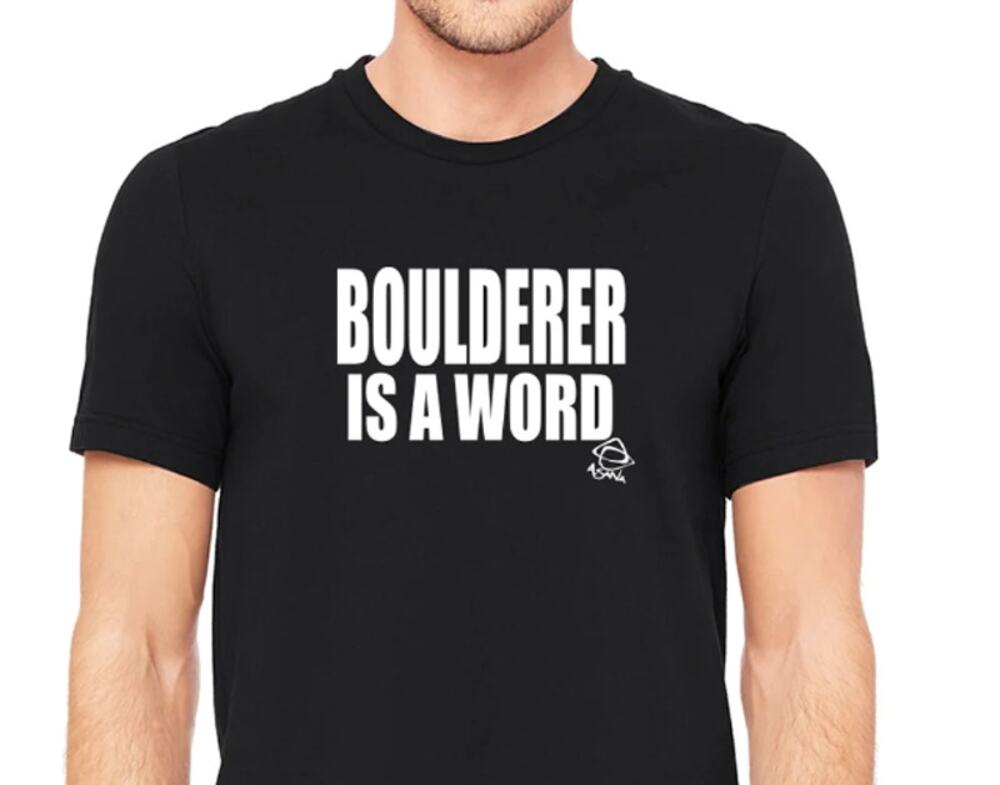Asana Climbing Boulderer Is a Word Tee Black Graphic T-Shirt Size M